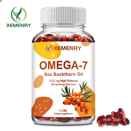 Omega-7 Sea Buckthorn Oil Supplement - Promotes Digestion, Skin Health, Immune Support - 120 Capsules