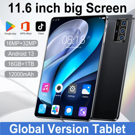 2025 Original Global Version Tablet 11.6 inch HD 4K Android 13 16GB+1T 12000mAh 5G Dual SIM Phone Call WiFi GPS Tablet