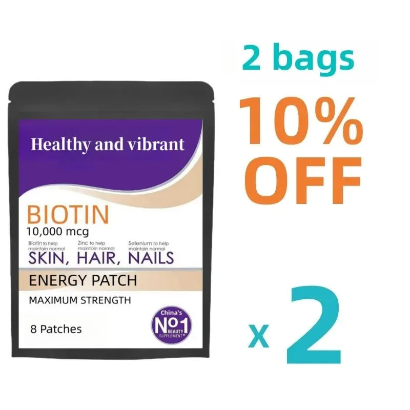 Biotin 10000mcg Patches 8 Week Supply - Strength |||| Hair, Skin, And Nails Supplement |||| Non-gmo