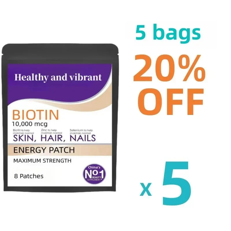 Biotin 10000mcg Patches 8 Week Supply - Strength |||| Hair, Skin, And Nails Supplement |||| Non-gmo