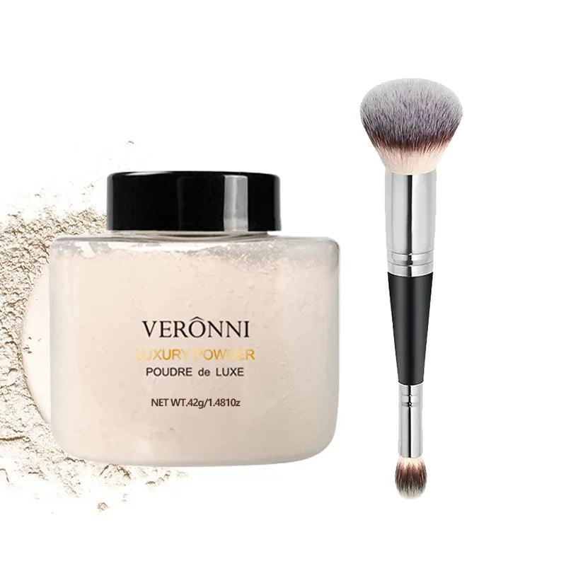 Long-Lasting Shine-Free Matte Finishing Banana Powder Oil Control Translucent Lightweight Loose Setting Powder with Brush