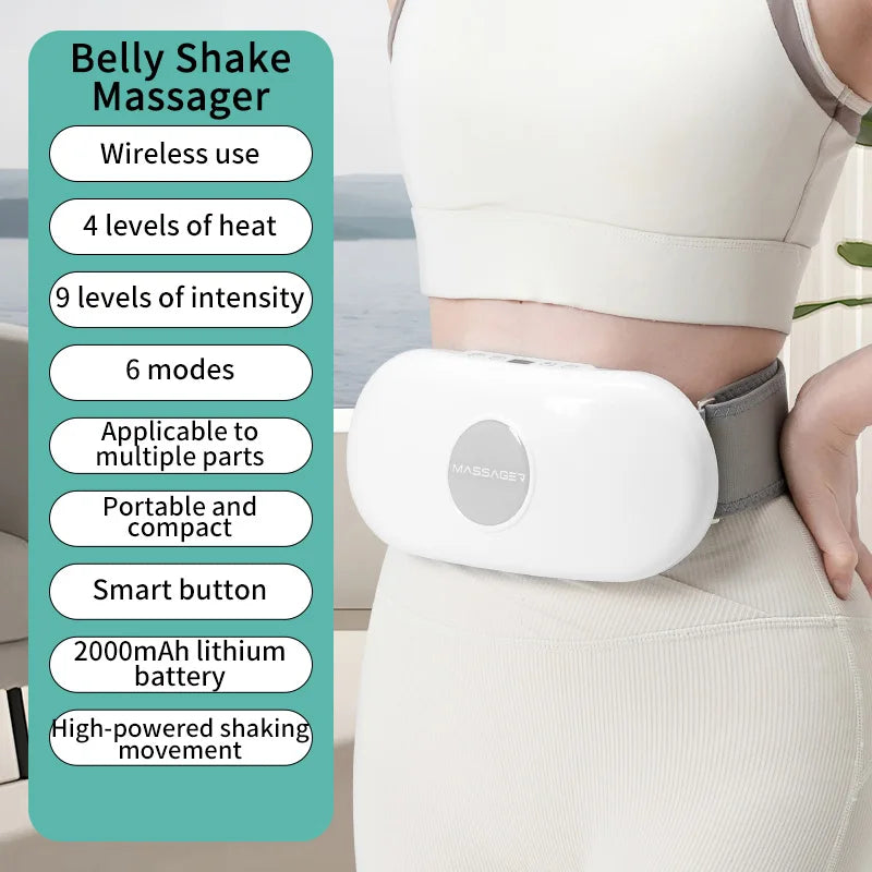 Electric Belly Shaking Massager Portable Wireless Abdominal Massage Belt Machine with Vibration Multi Modes Heated Fat Burner