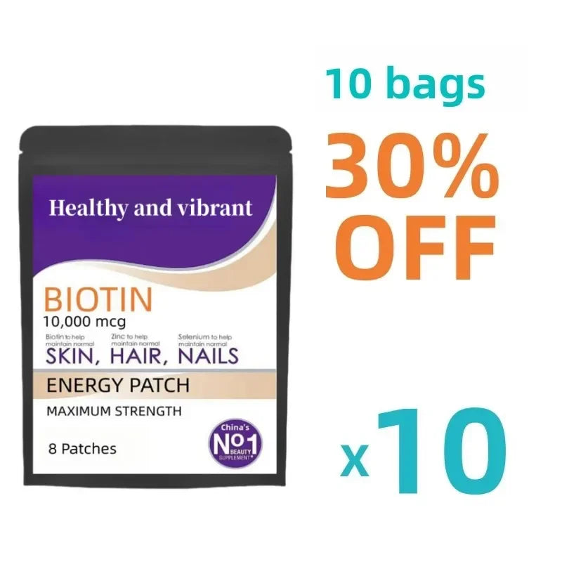 Biotin 10000mcg Patches 8 Week Supply - Strength |||| Hair, Skin, And Nails Supplement |||| Non-gmo