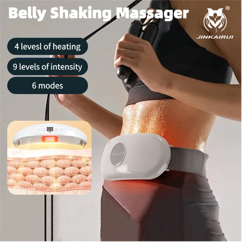 Electric Belly Shaking Massager Portable Wireless Abdominal Massage Belt Machine with Vibration Multi Modes Heated Fat Burner