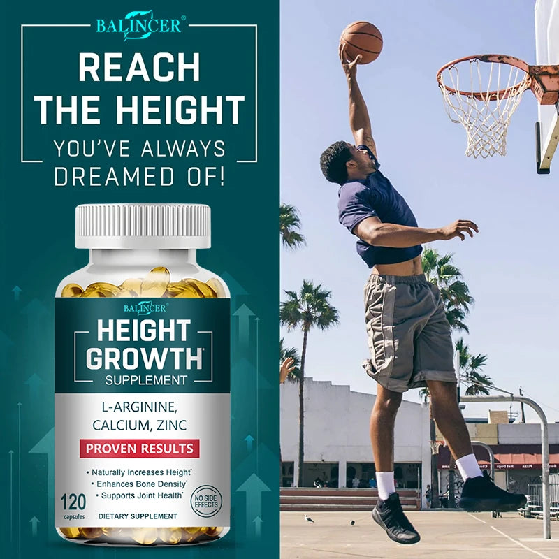 Height Growth Supplement - with Calcium, Vitamin D3 To Support Joint Health, Bone Strengthening and Growth - 120 Capsules