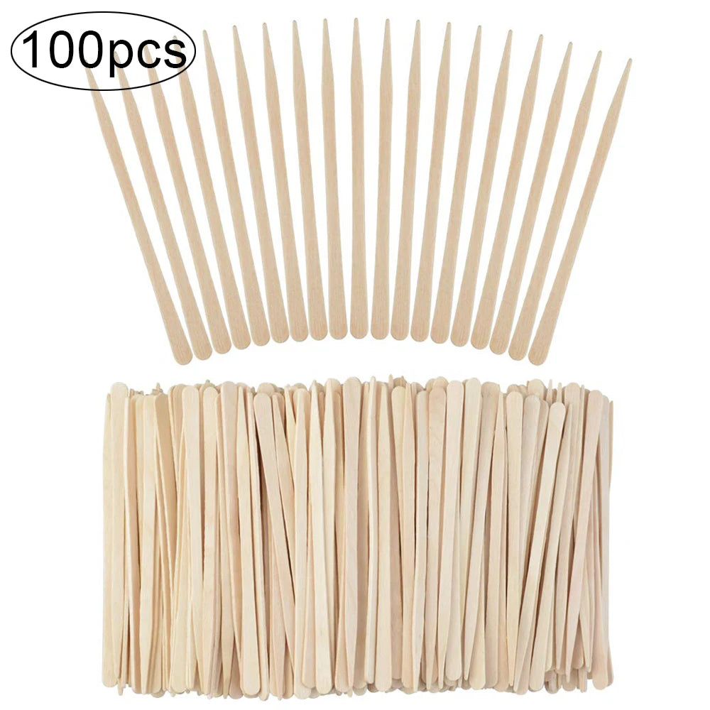 100pcs Wax Sticks Spatulas Applicator Wood Craft Sticks for Hair Removal Eyebrow Lip, Nose Disposable Wooden Hair Removal Stick