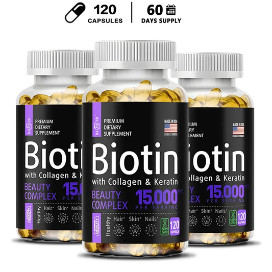 Biotin + Collagen + Keratin Supplement for Men and Women - Promotes Healthy Hair, Skin, Nails - Non-GMO