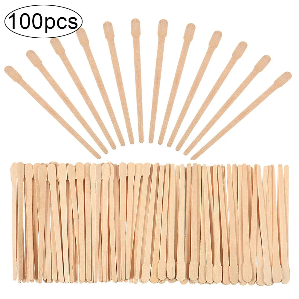 100pcs Wax Sticks Spatulas Applicator Wood Craft Sticks for Hair Removal Eyebrow Lip, Nose Disposable Wooden Hair Removal Stick