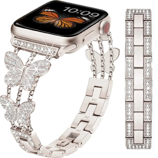 Stainless Steel Strap For Apple Watch Band 45mm 44mm 40mm 41 42 Luxury Butterfly Bracelet Metal Wristband For iWatch 9 8 7 6 SE