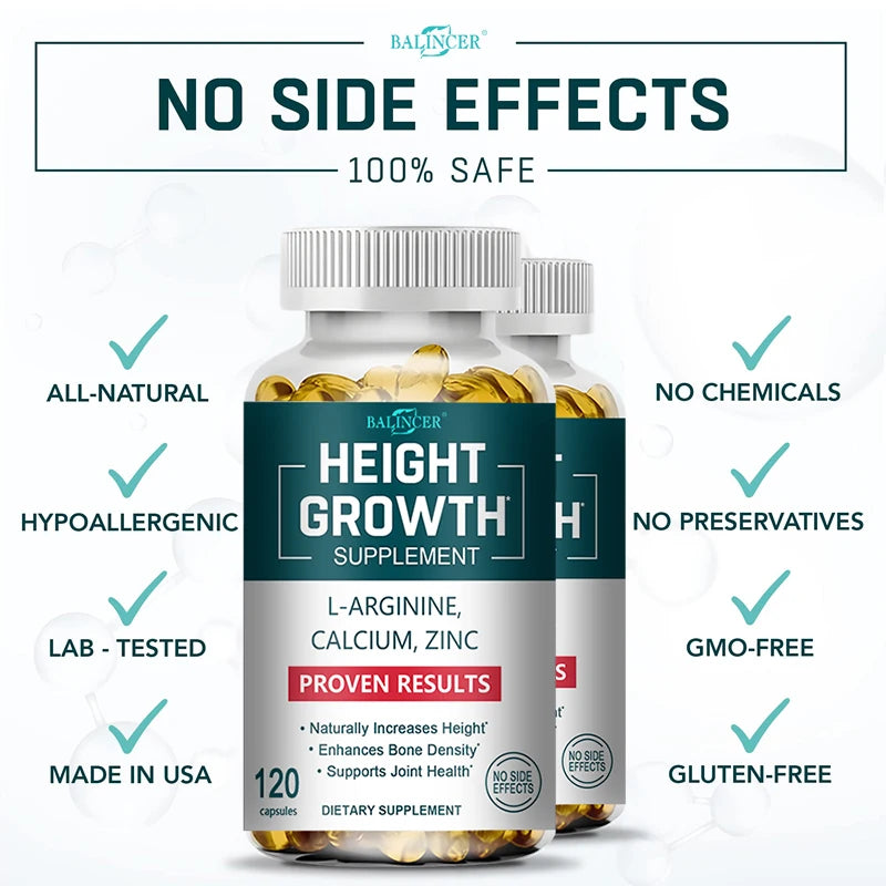 Height Growth Supplement - with Calcium, Vitamin D3 To Support Joint Health, Bone Strengthening and Growth - 120 Capsules