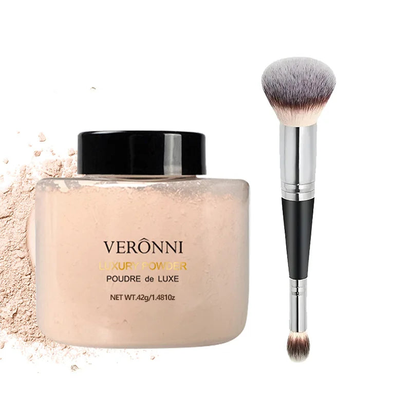 Long-Lasting Shine-Free Matte Finishing Banana Powder Oil Control Translucent Lightweight Loose Setting Powder with Brush