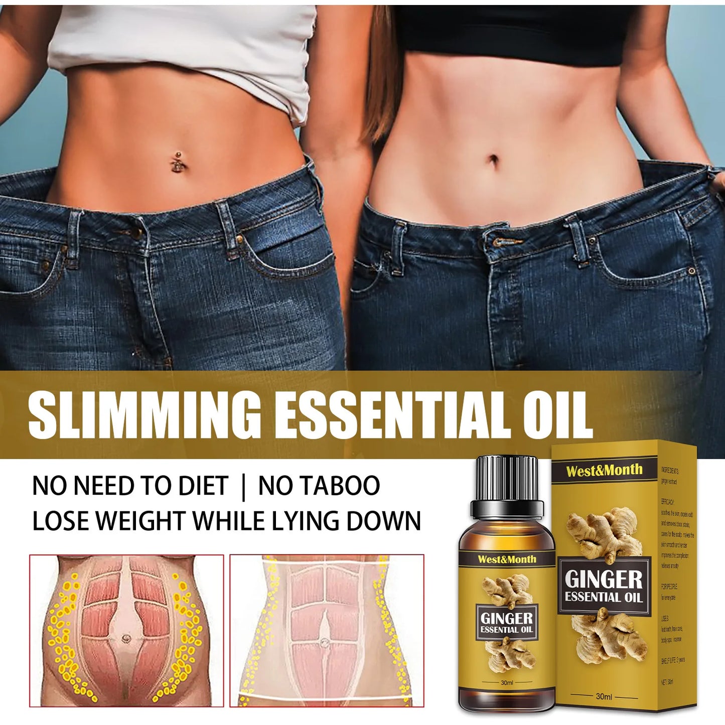 Herbal Slimming Oil Quick Weight Lose Fat Burning Belly Thigh Massage Essential Oil Anti Cellulite Gift Slimming Stickers Free