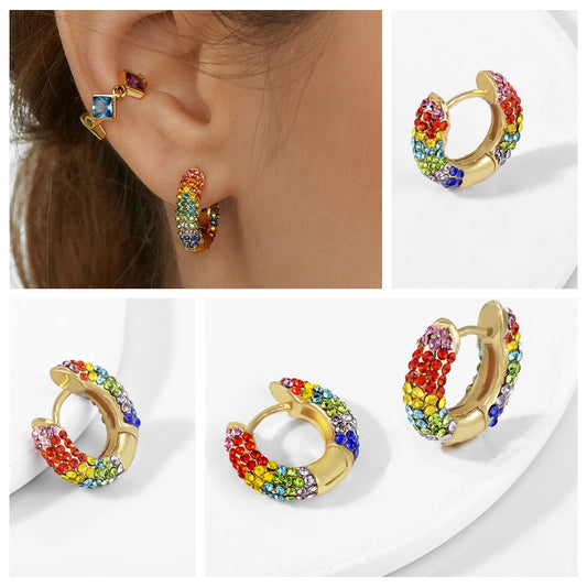 1pcs New 2022 Czech Hoop Earrings Colorful Luxury Fashion Copper Ear Ring Ladies Ear Jewelry Accessories Party Gift Wholesale