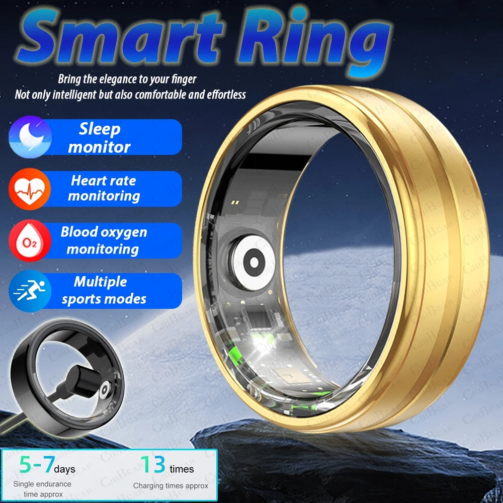 2024 New 5ATM Waterproof SmartRing Military Grade Titanium Steel Shell Health Monitoring Multi Sport Mode Smart Ring Men Women