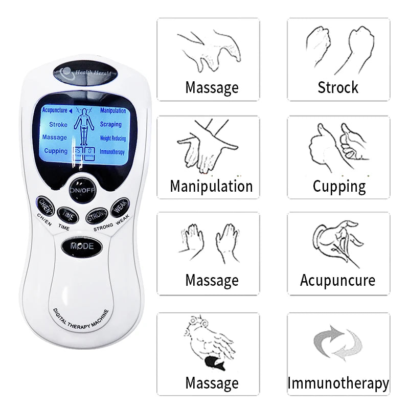 Electric 8 Modes Digital Therapy Muscle Stimulator Physiotherapy Microcurrent Low Frequency TENS Pulse Body Massager