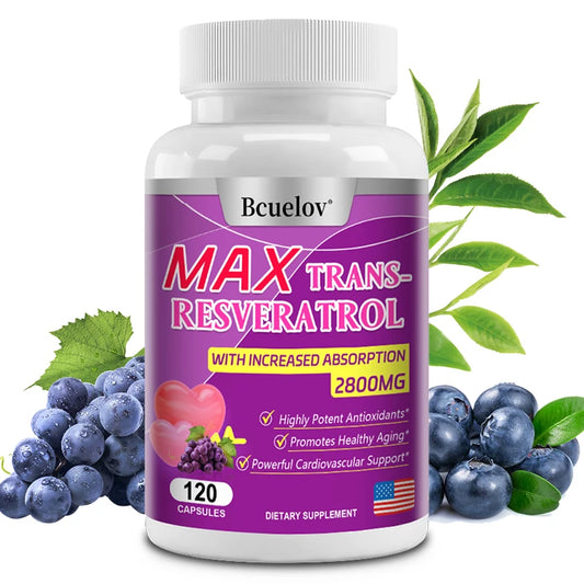 Bcuelov Resveratrol Supplement Supports Immune System, Extra Strength for Heart, 2800 Mg, Antioxidant