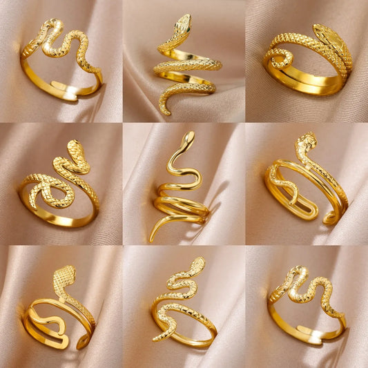 Snake Rings for women Men Gold Color stainless steel Open Adjustable Rings Vintage Gothic Punk Party Aesthetic Jewelry Gift