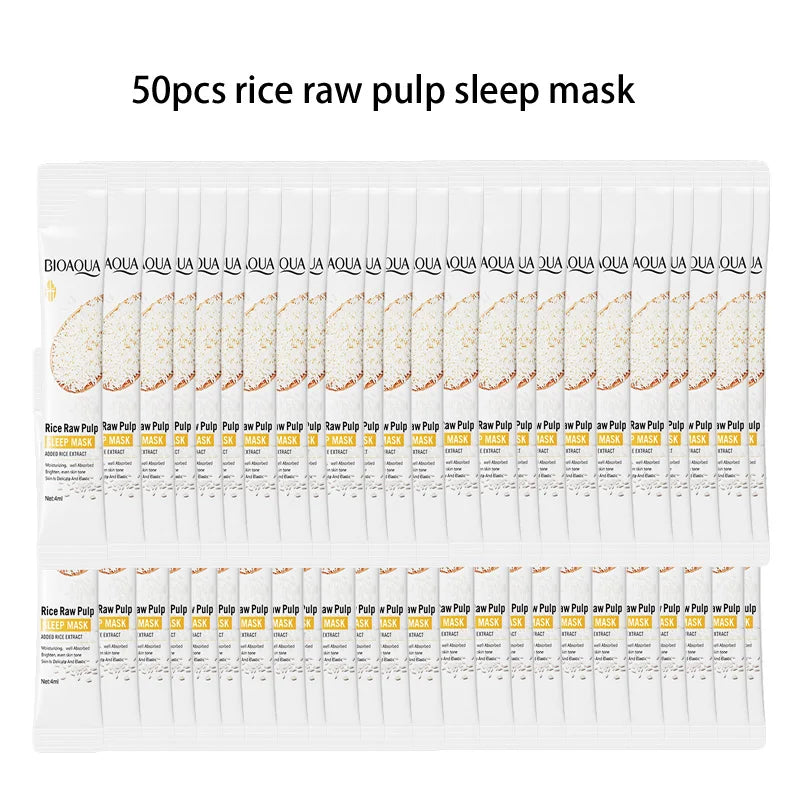 50/100pcs BIOAQUA Rice Raw Pulp Sleeping Masks Moisturizing Hydrating Face Mask Skincare Collagen Sleep Mask Improve Dryness