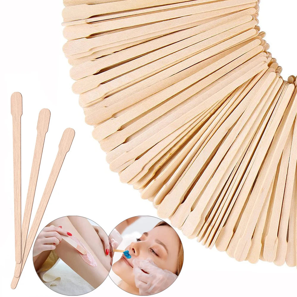 100pcs Wax Sticks Spatulas Applicator Wood Craft Sticks for Hair Removal Eyebrow Lip, Nose Disposable Wooden Hair Removal Stick