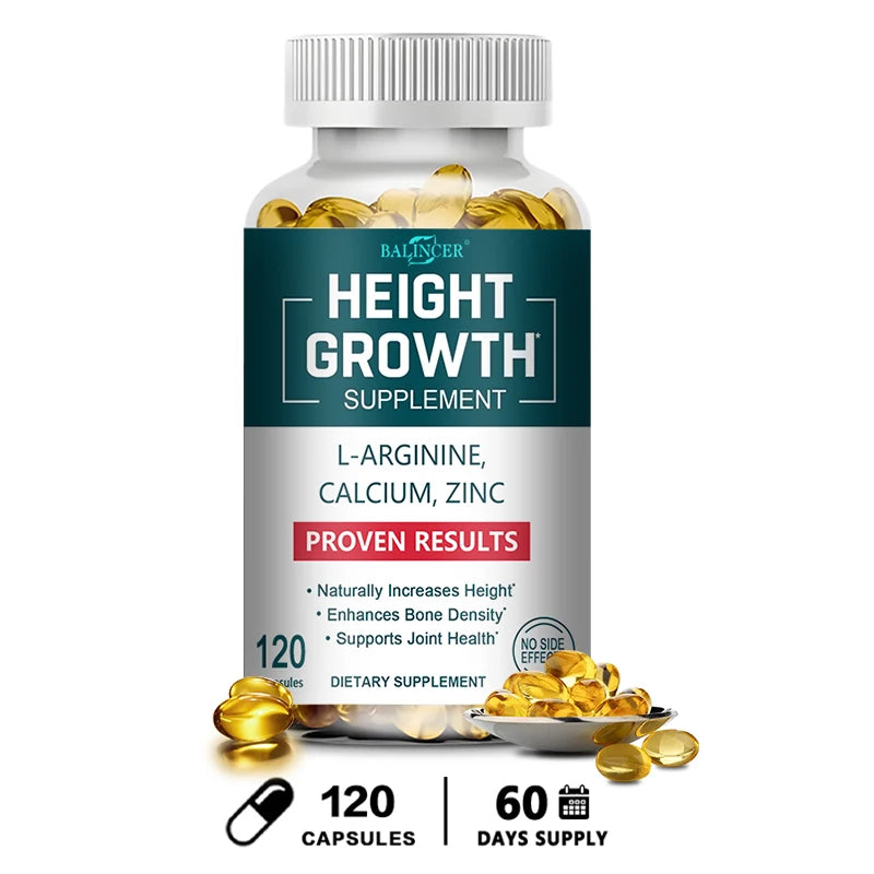 Height Growth Supplement - with Calcium, Vitamin D3 To Support Joint Health, Bone Strengthening and Growth - 120 Capsules